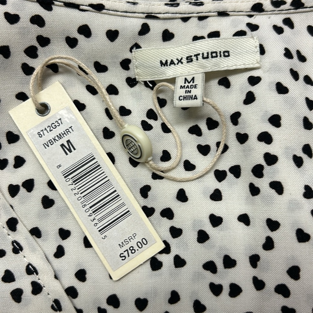 Max Studio White and Black Heart Print Women's Top - M